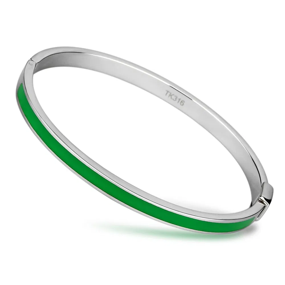 TK745 - Hoch poliertes (ohne Beschichtung) Edelstahl Armband mit Epoxy in Smaragd