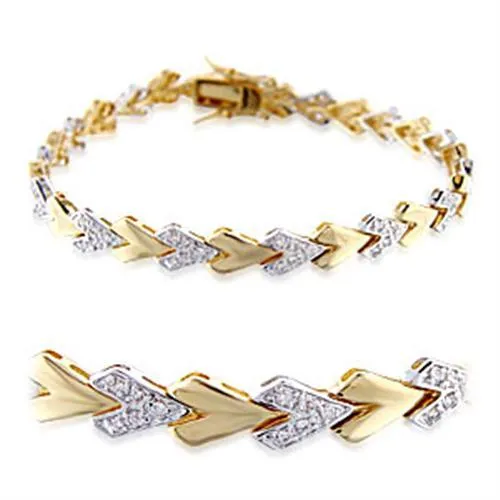 32010 - Gold + Rhodium Brass Armband mit AAA-Klasse CZ in Clear