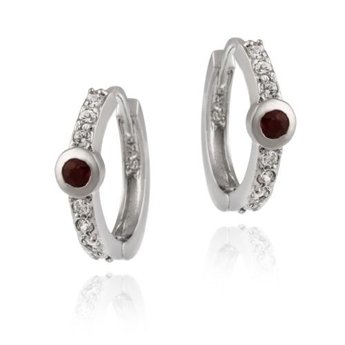 Sterling Silber Echte Ruby und Simulierte Diamanten CZ Hoop Ohrringe