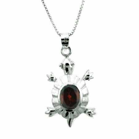 Sterling Silver Genuine Garnet Turtle Pendant