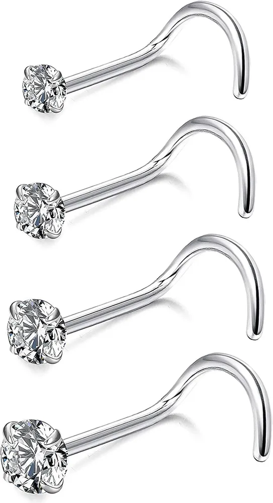 22G 4 Stück Sterling Silber Nasen Ringe Studs Set mit österreichischem Zirkonia Körper Piercing Schmuck mit Box 1,5 mm 2 mm 2,5 mm 3 mm