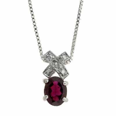 Sterling Silber Garnet & Diamant Akzent X und ovale Halskette