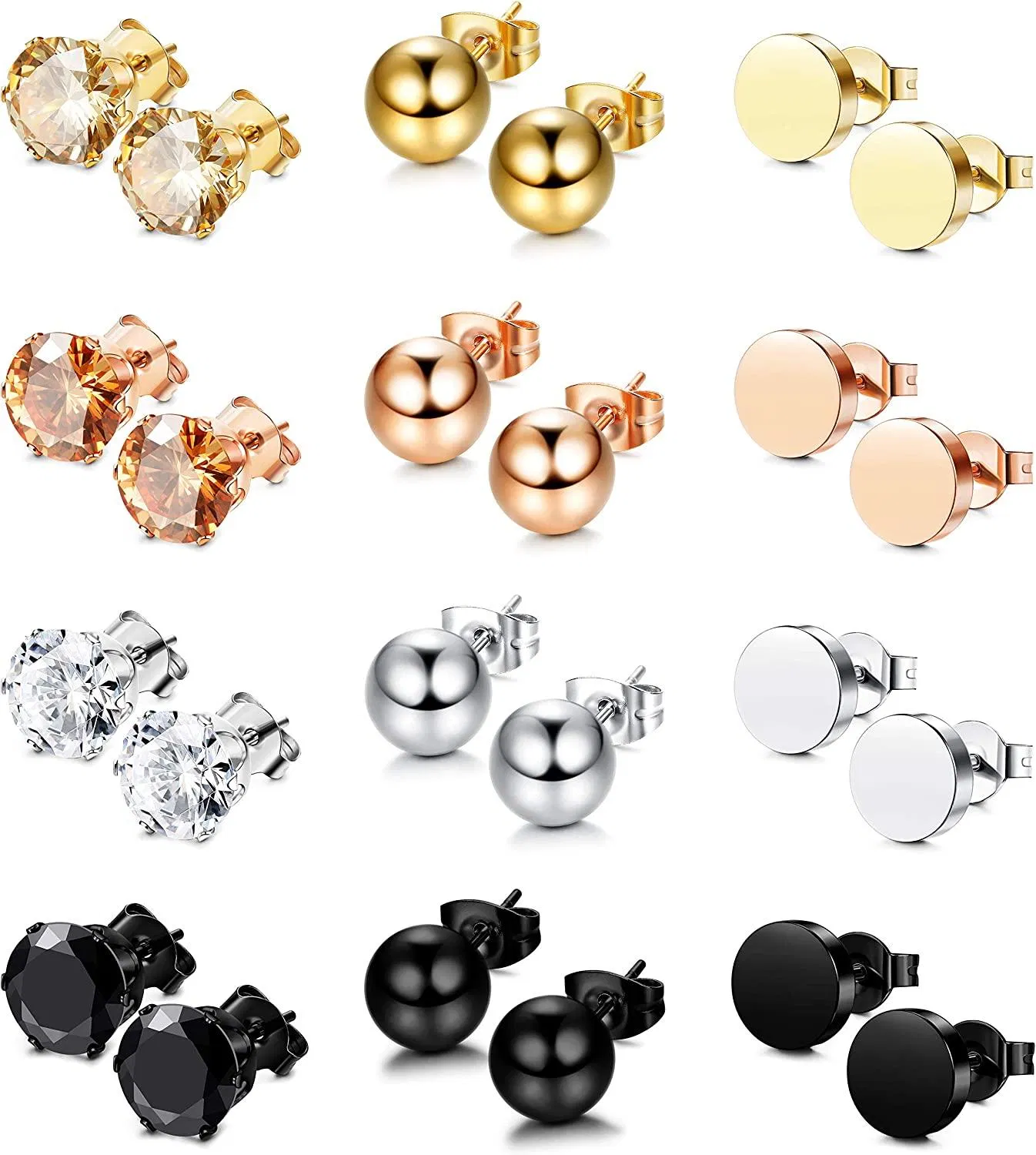 Edelstahl-Staple - Ohrringe für Männer Frauen 4MM Flat Ball CZ-Ohrringe (D: 4MM)