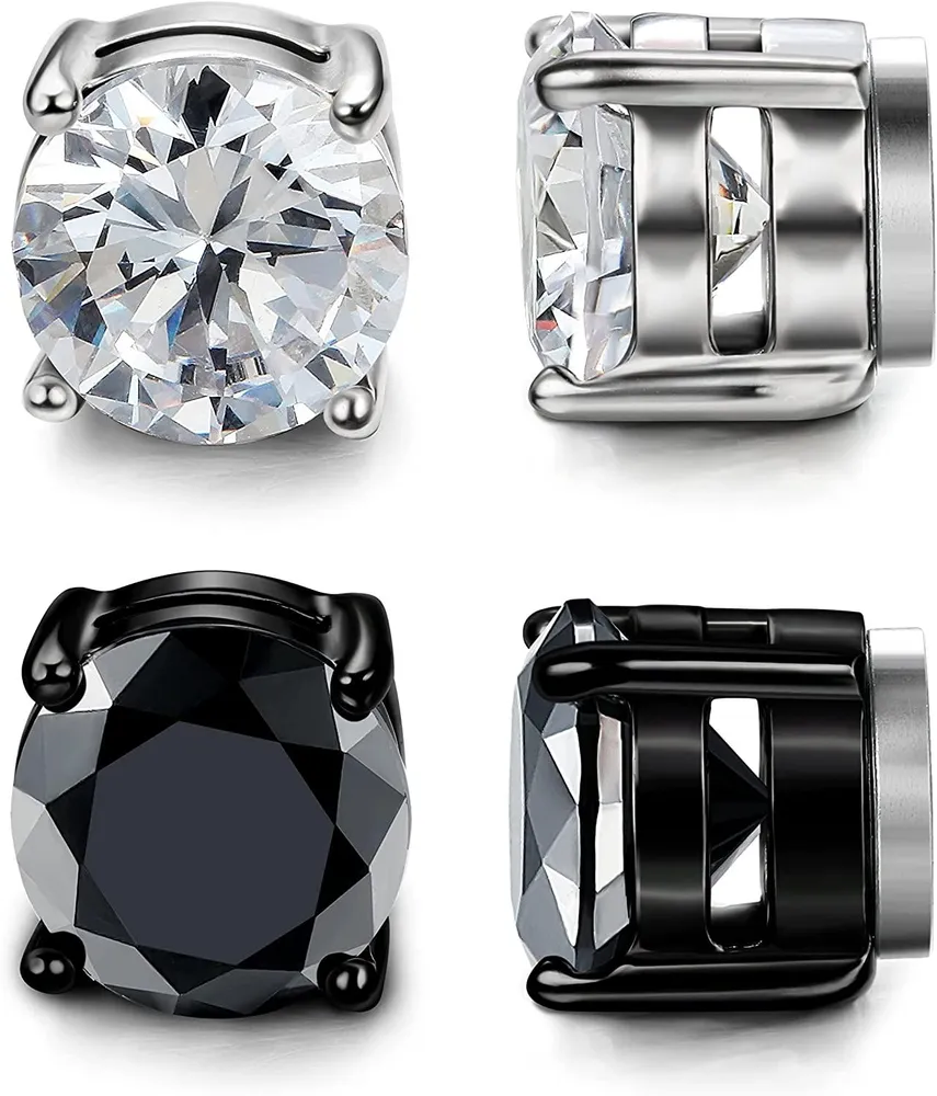 Edelstahl magnetische Stud Ohrringe für Männer Frauen Unisex Cubic Zirkonia Inlaid 8MM