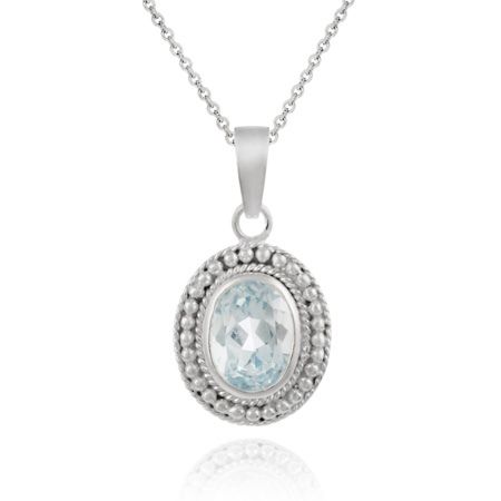 Sterling Silber Blau Topaz Oval Solitaire Anhänger
