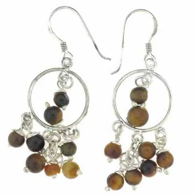 Sterling Silber Tiger Eye Beads Kronleuchter Ohrringe