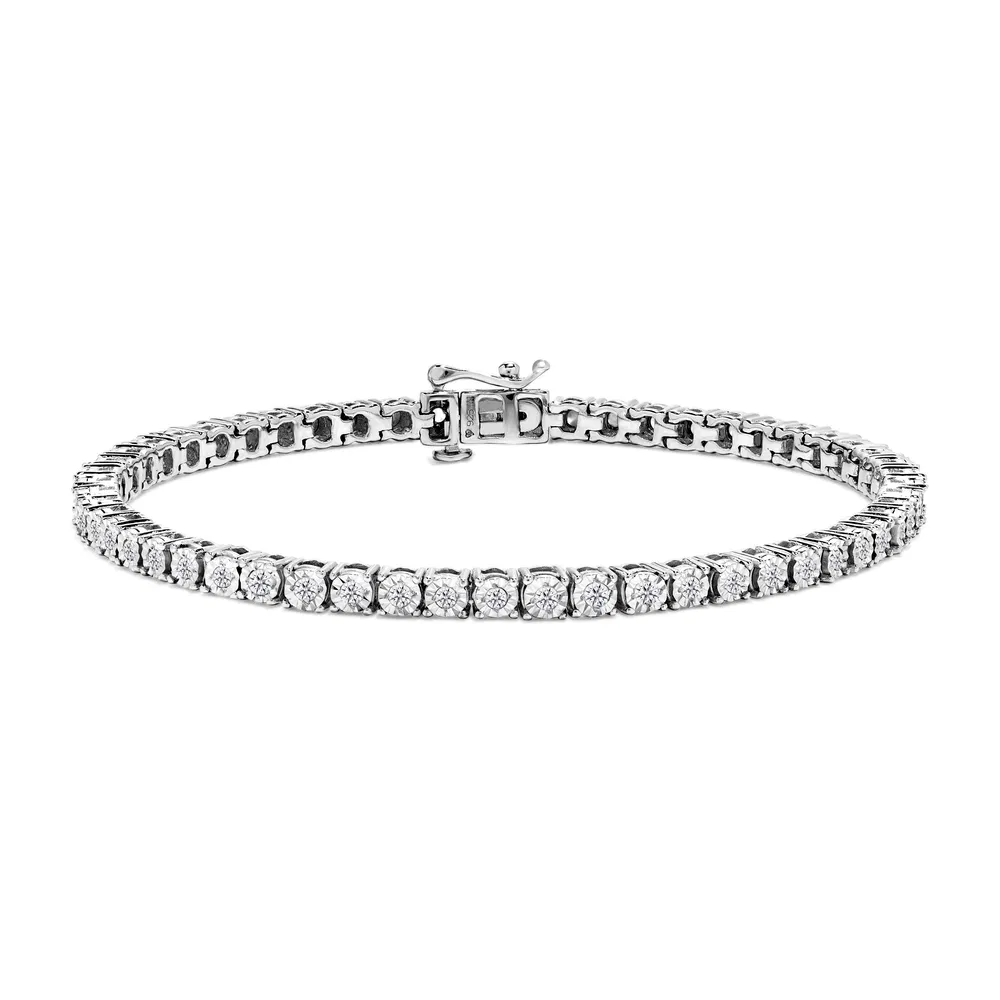 .925 Sterling Silber 1 / 2 Cttw Diamant Illusion-Set Miracle Plate Tennis Armband (I-J Farbe, I3 Klarheit) - 7