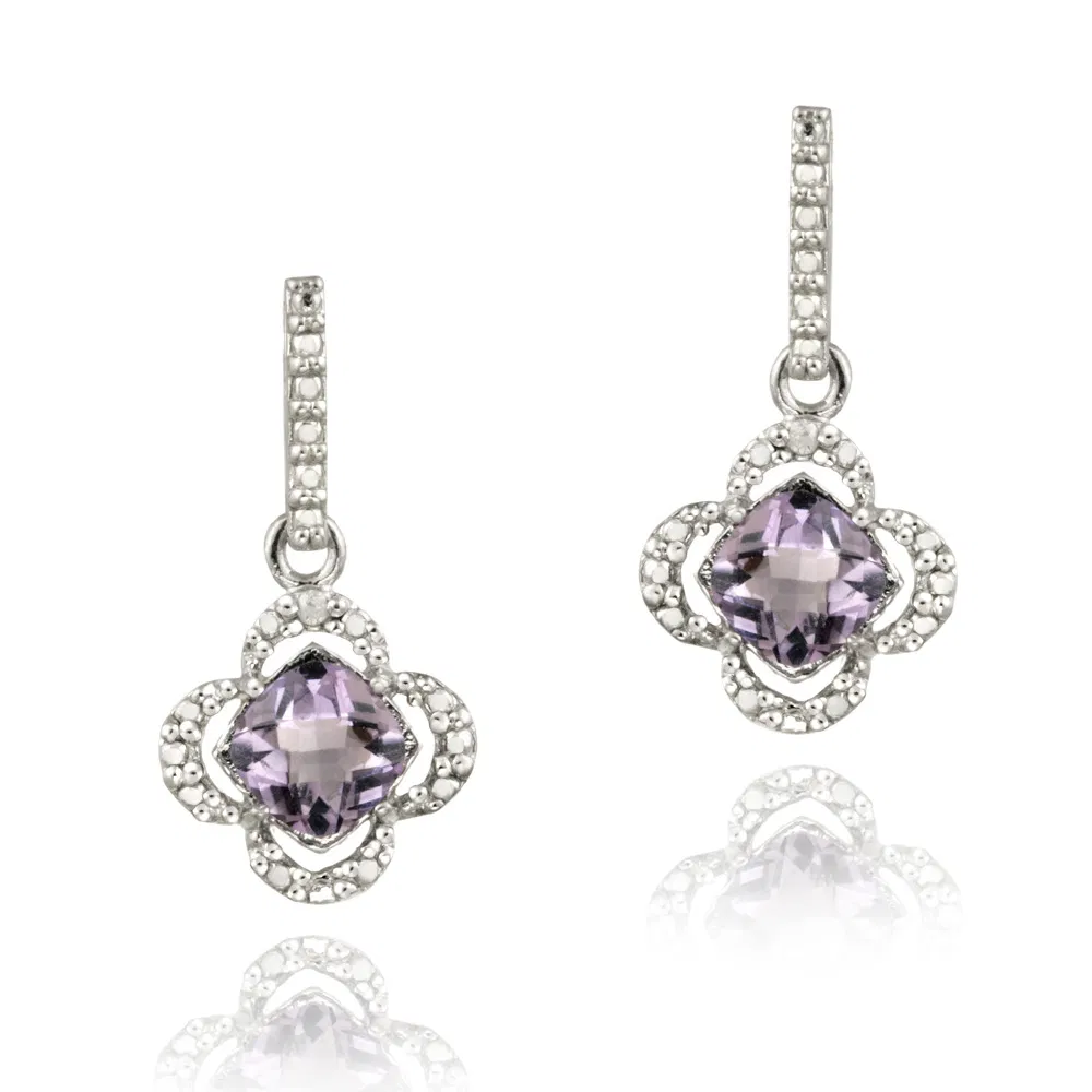 Sterling Silber Amethyst & Diamant Akzent Flower Dangle Ohrringe