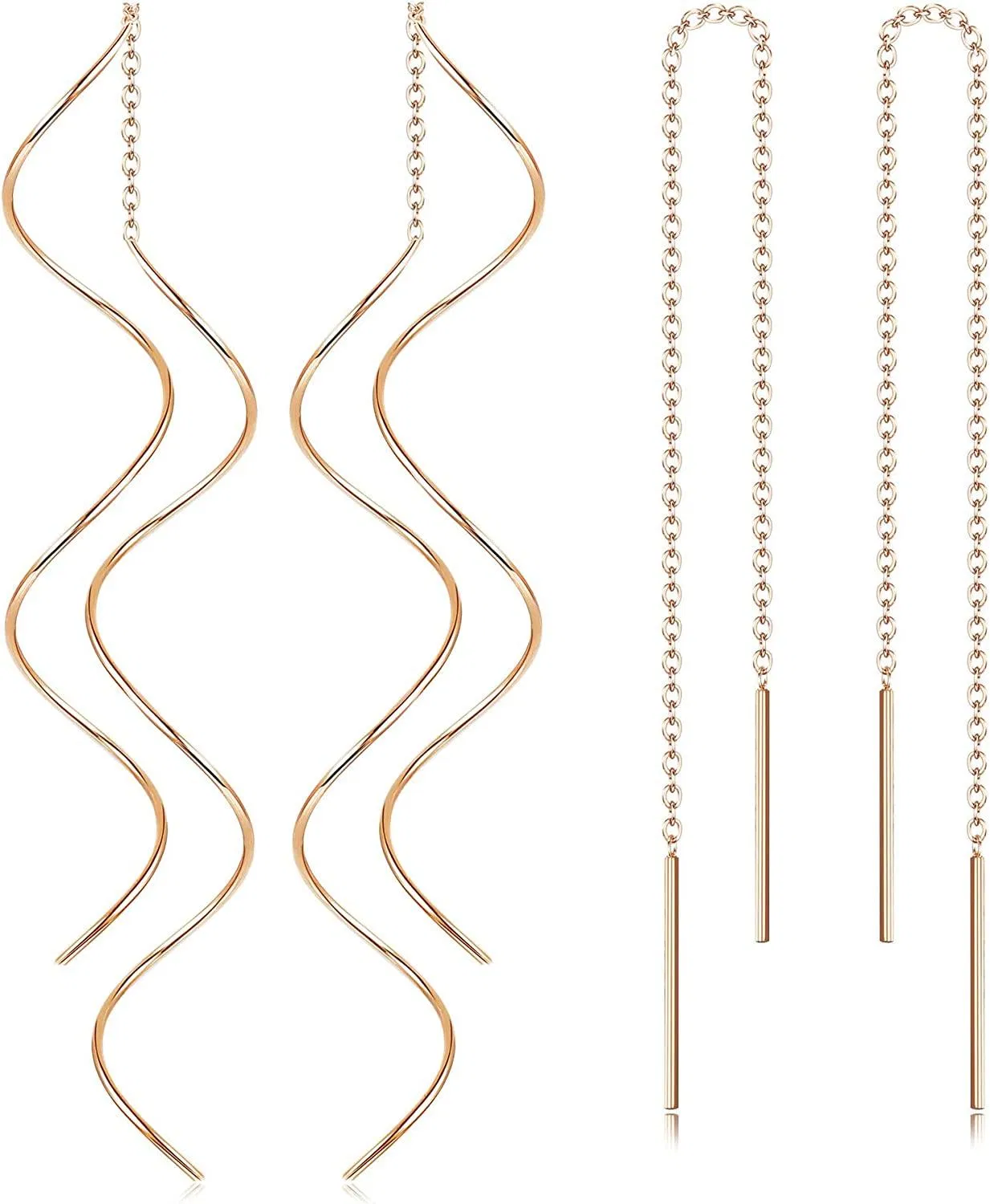 2 Pairs Stainless Tassel Threader Ohrringe für Frauen Leichtgewicht Welle Threader Dangle Drop Minimalist Chain Ohrringe Set