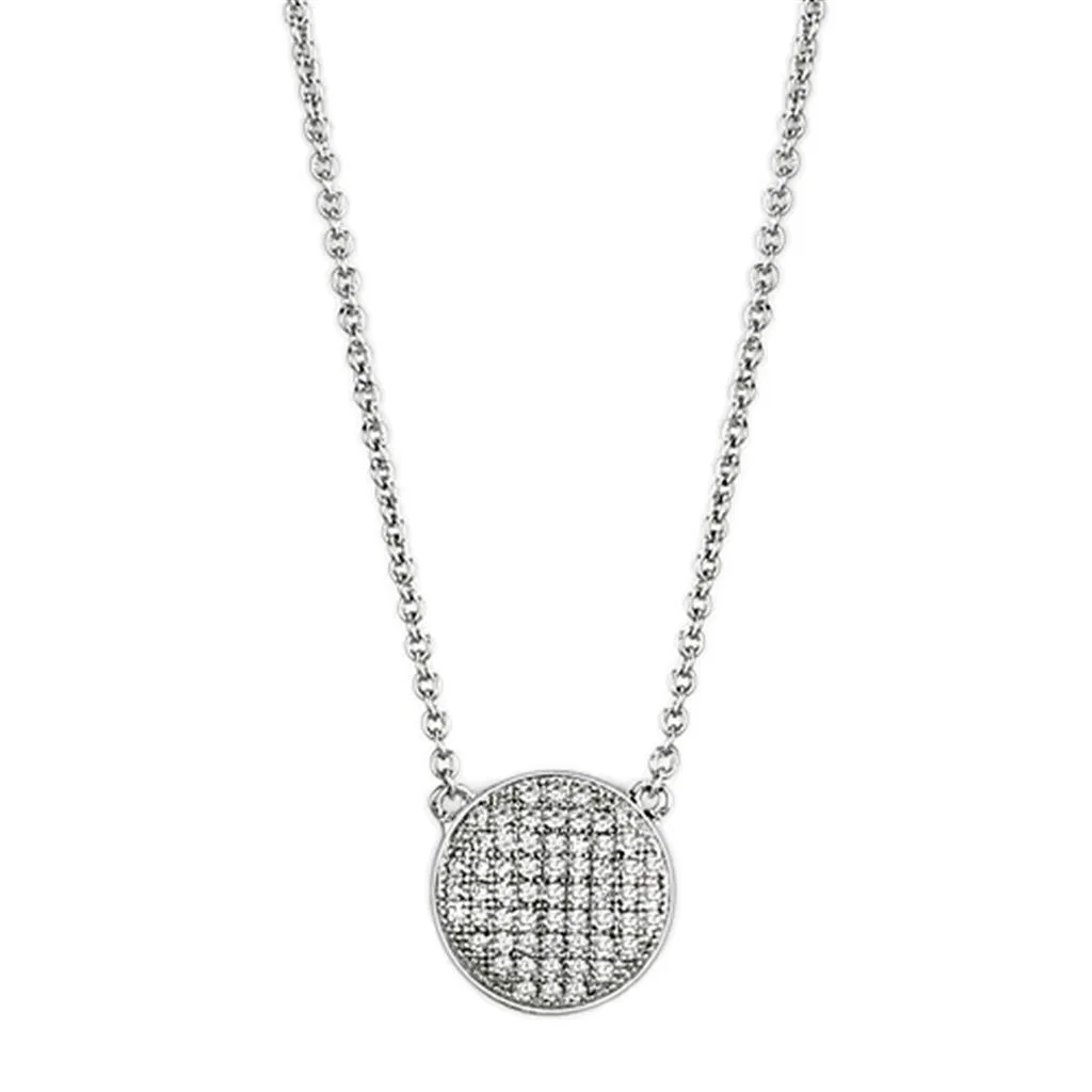 3W437 - Rhodium-Messing - Halskette mit AAA-Klasse CZ in Clear