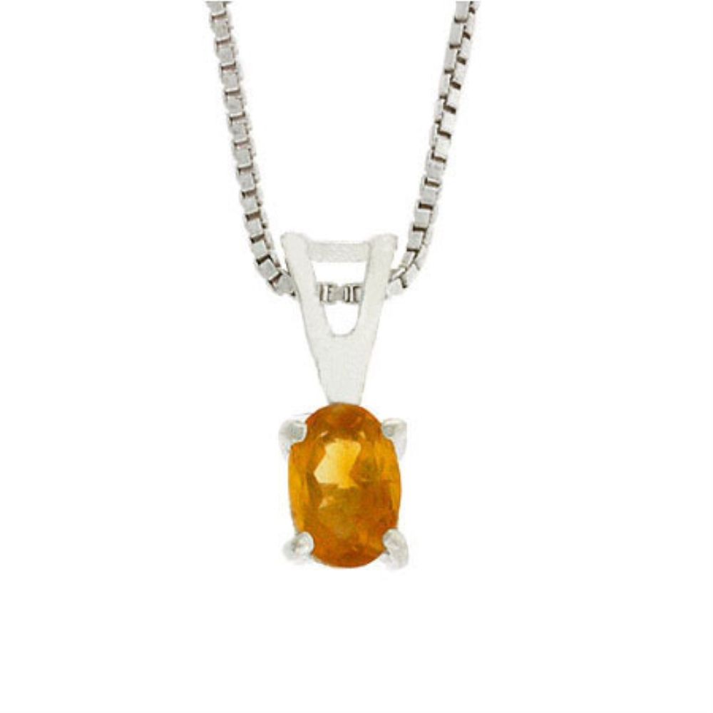 Sterling Silver Prong Set Echtes Citrine kleine ovale Anhänger