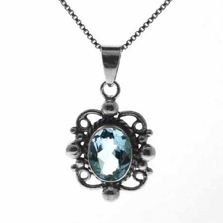 Sterling Silber Blau Topaz Filigree Oval Anhänger