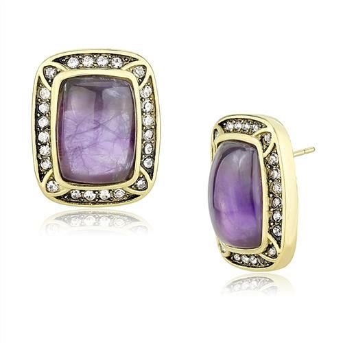 TK3151 - IP Gold (Ionenplating) Edelstahl Ohrringe mit Halbedarfs-Amethyst - Kristall in Amethyst