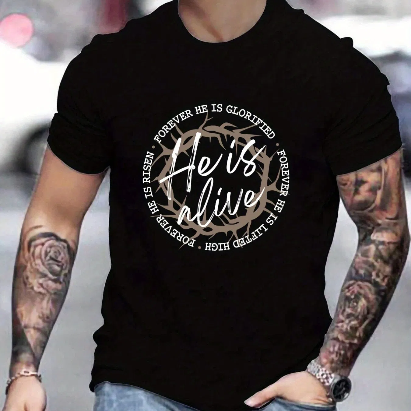 E Is Alive Round Neck Pattern T-Shirt, Casual T-Shirt, Kurzärme komfortables Top, Herren Sommerkleidung