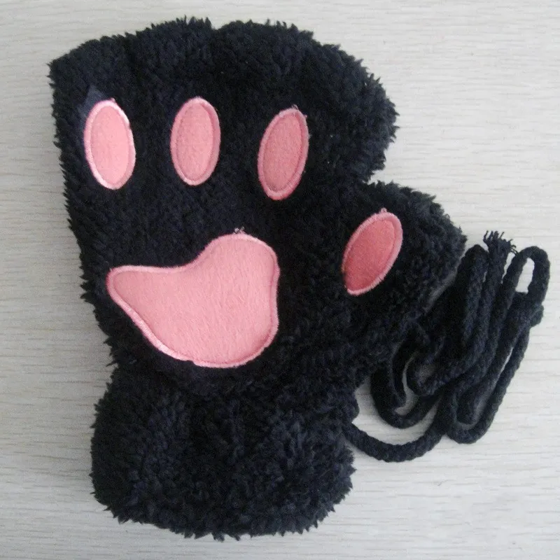 Mode Girls Lovely Cat Claw Paw Plush Mitteln Warm Weich Plush Kurze Fingerless Frauen Freizeit Bär Katzen Handschuhe Halbe Finger Geschenke