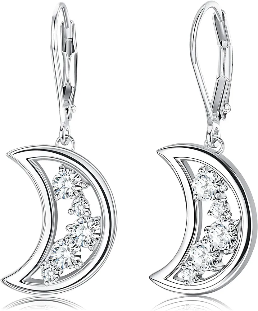 925 Sterling Silber Crescent Moon Dangle Ohrringe für Frauen 5A Kubik Zirkonia Drop Moon Ohrringe Schmuck Leverback Ohrringe