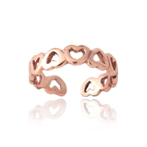 18 Karat Rose Gold über Sterling Silber Filigree Open Hearts Toe Ring