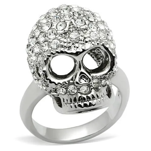 3W008 - Rhodium-weißer Metallring mit Top-Grade - Kristall in Clear