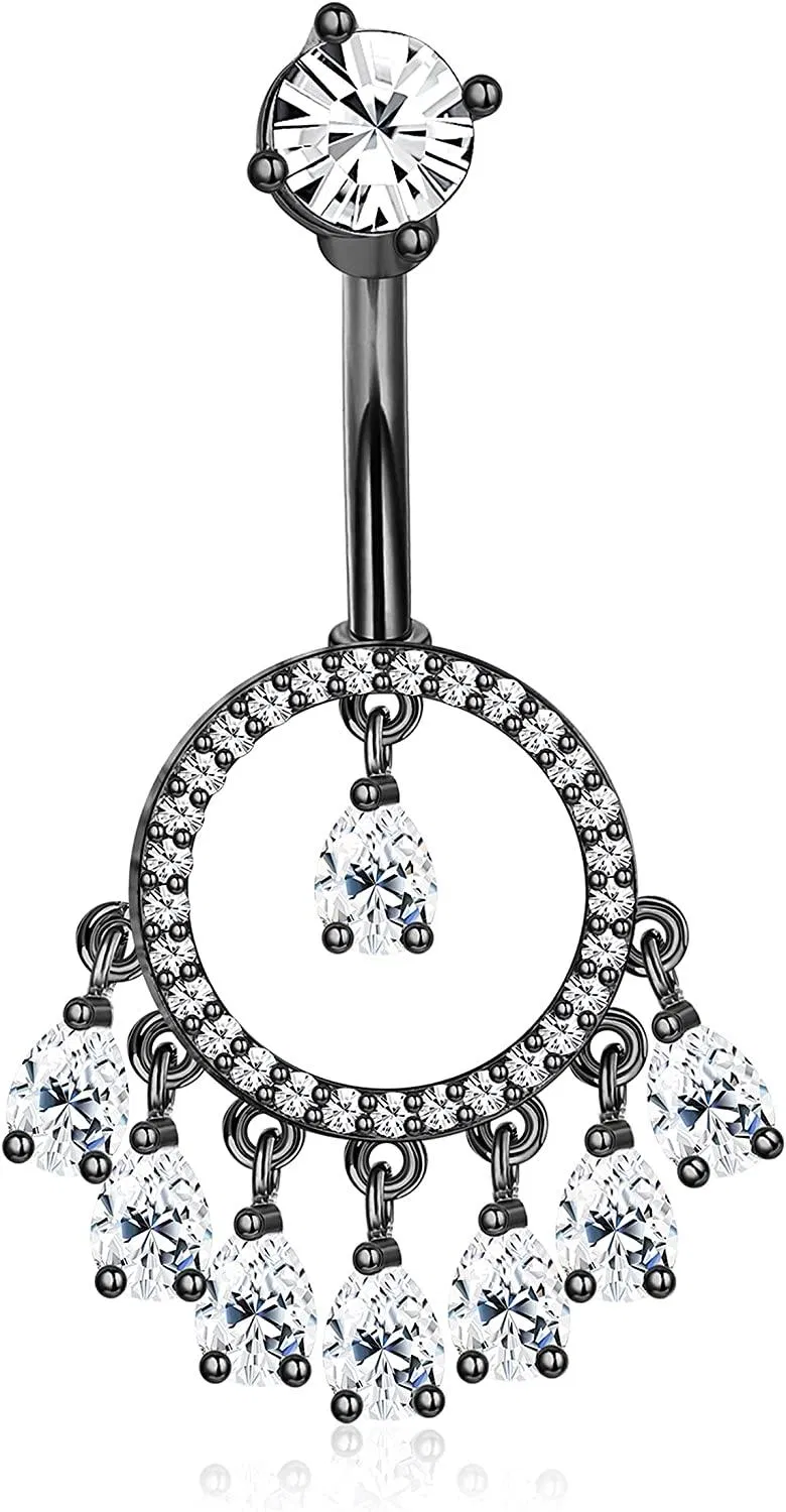 14G Tear Drop Kronleuchter CZ Bauchknopf Ringe Dangle Bauch Ringe für Frauen Edelstahl Cubic Zirkonia Hängende Nabel Ringe Nabel Bauch Piercing Schmuck