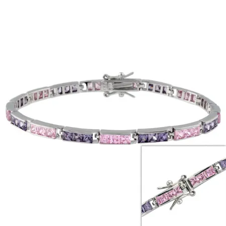 Sterling Silver Purple & Pink CZ Channel-Set Armband