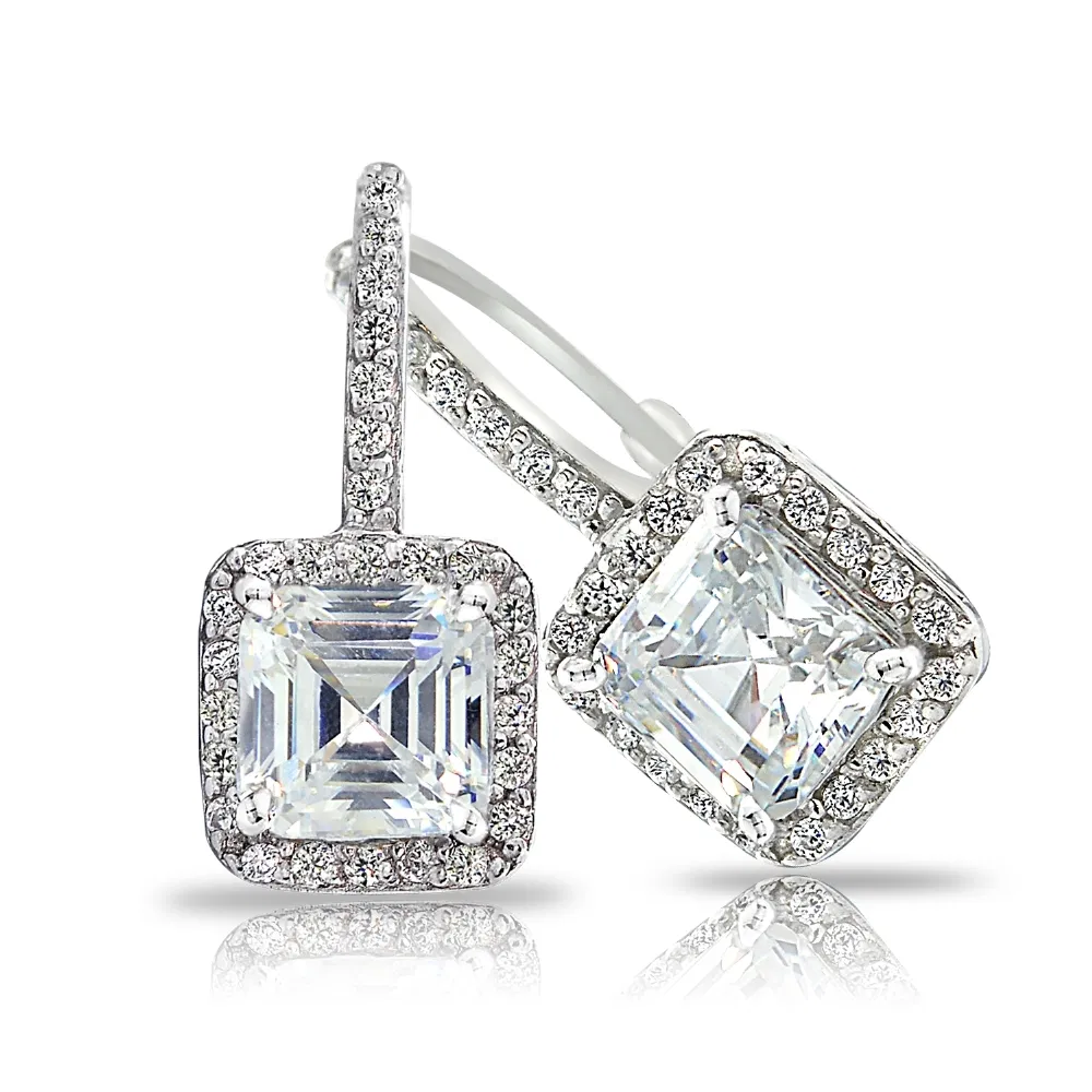 Sterling Silber 3ct Asscher-Cut CZ Leverback Ohrringe