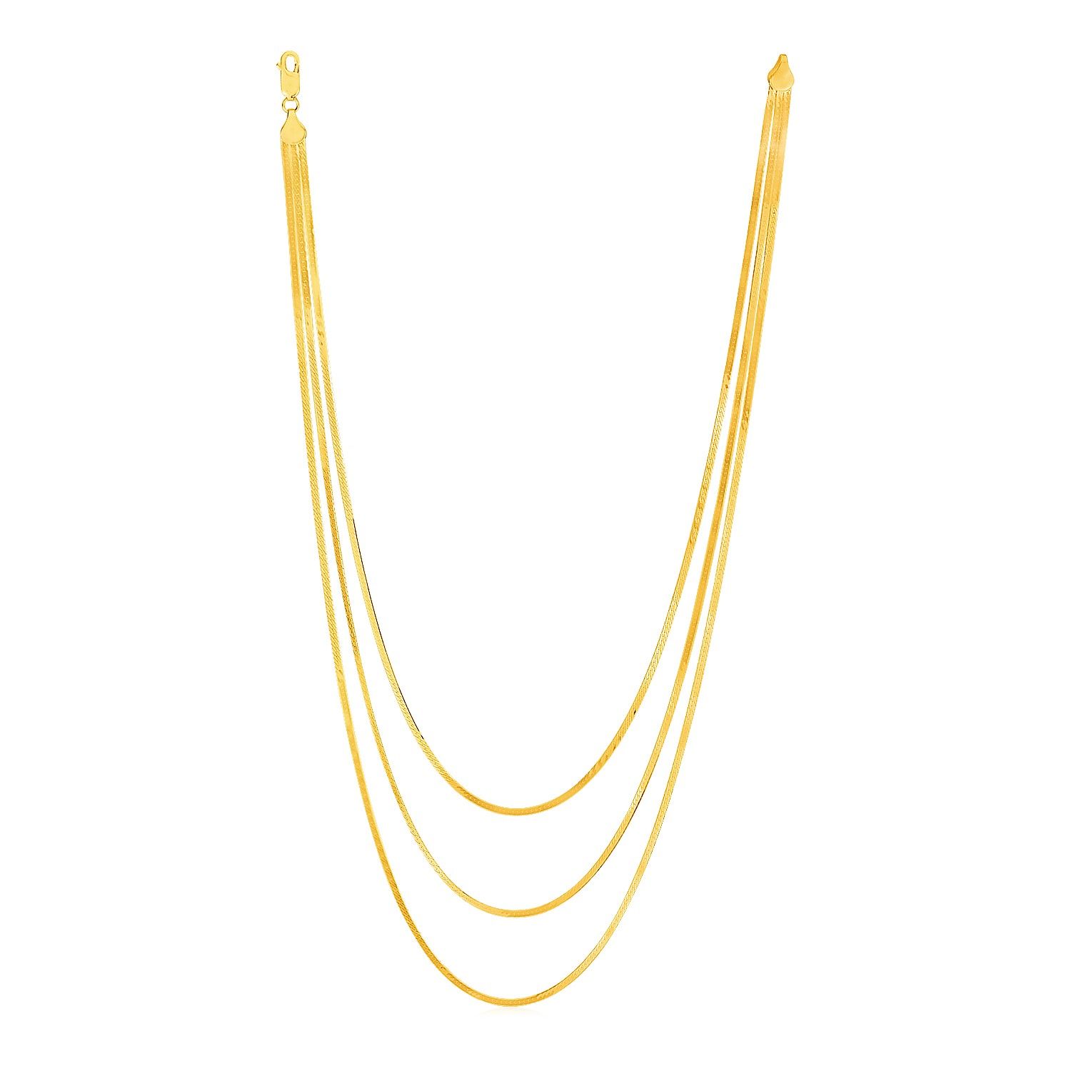 14 Karat Gelbgold Drei Strand Herringbone Kette Halskette