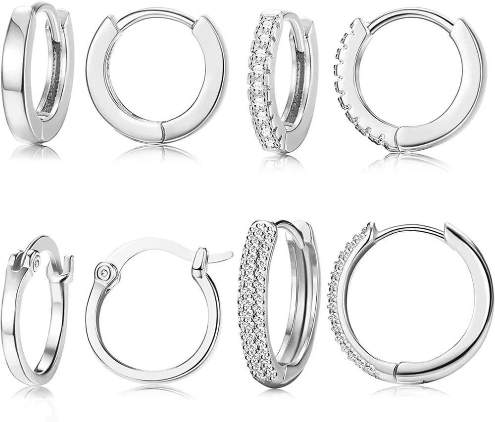 4Paare chirurgische kleine Schleife Ohrringe für Frauen Teen Mädchen Crystal CZ Tiny Cute Little Endless Hoop Ohrringe 8mm / 10mm / 15mm Hypoallergen