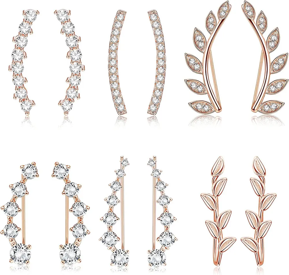 6Pairs Ohr Manschette Kletterer Hoop Ohrring CZ Pfeil Crawler Stud Ohrring Jacke für Frauen