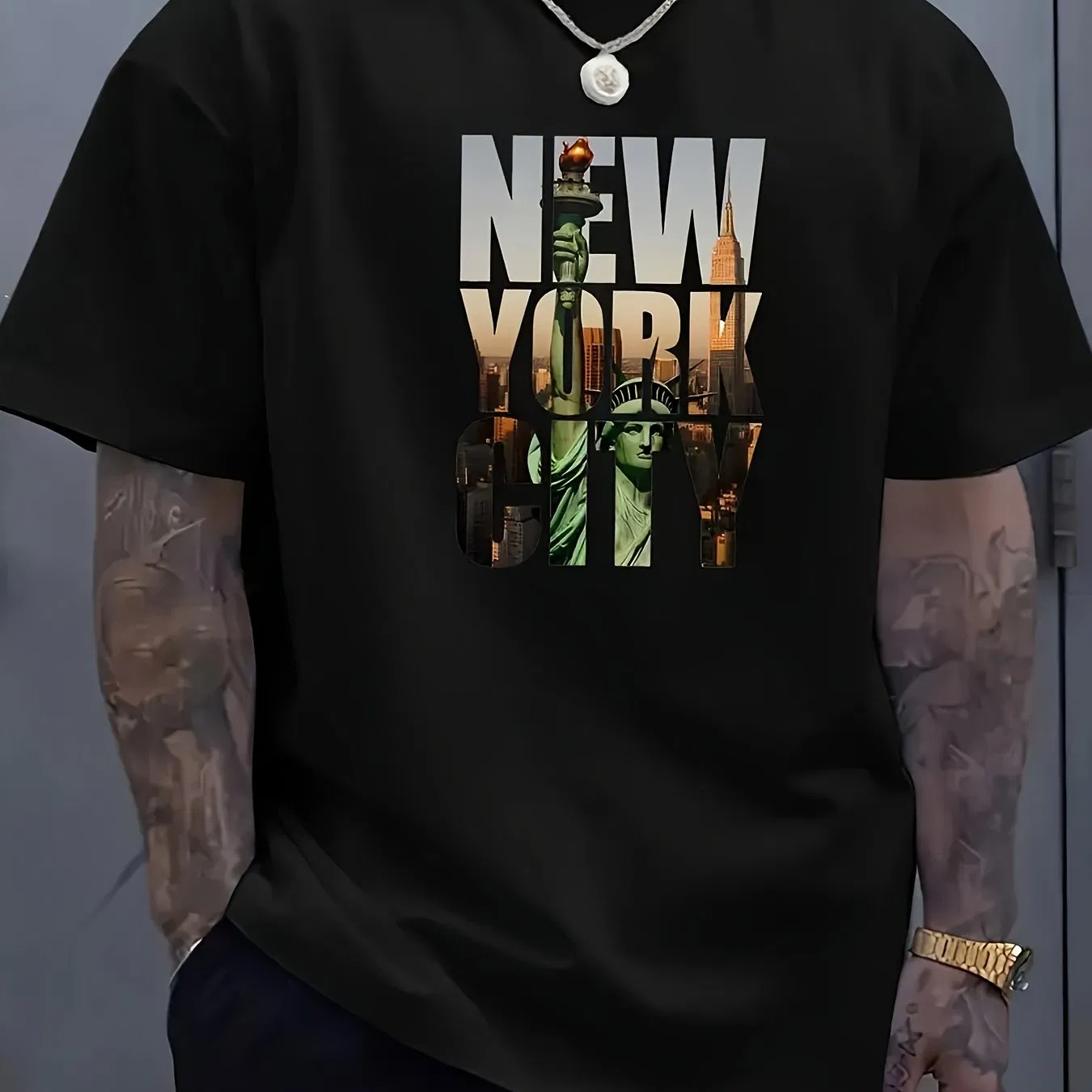 New York City Modisch gedruckte Casual Kurz Ärmel Herren große T-Shirt, bequemes runden Hals T-Shirt, reguläre Version, vielseitige Mode für den täglichen Tragen