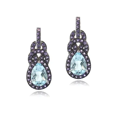 Sterling Silver Blue Topaz & Amethyst Twist Teardrop Dangle Ohrringe