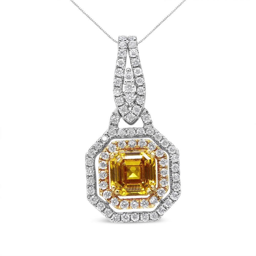 18 Karat Weiß - und Gelbgold 2 3 / 5 Cttw Lab Grown Yellow Asscher Diamond Double Framed Halo 18