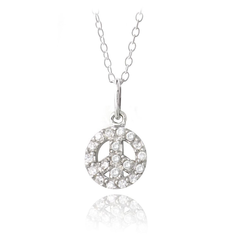 Sterling Silber CZ Friedenszeichen Novelty Halskette