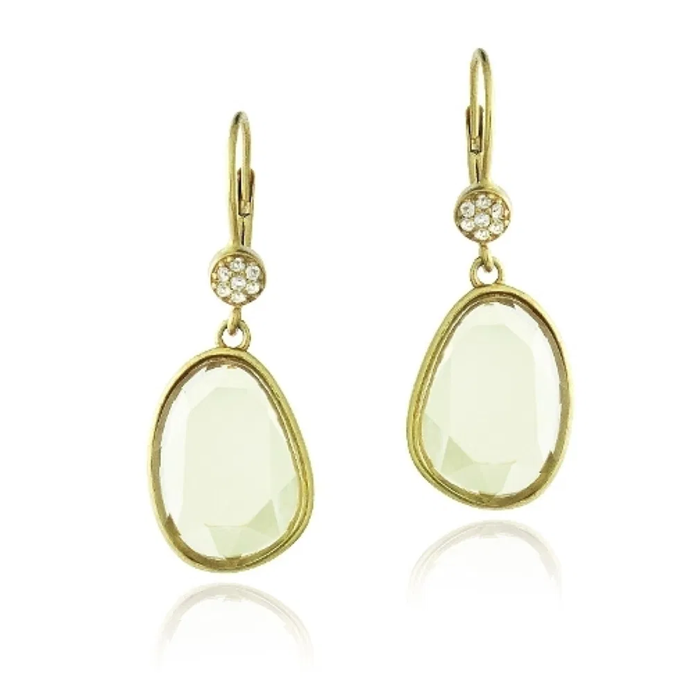 Gold Tone Lemon Quarz & White Topaz Regentropfen Dangle Ohrringe