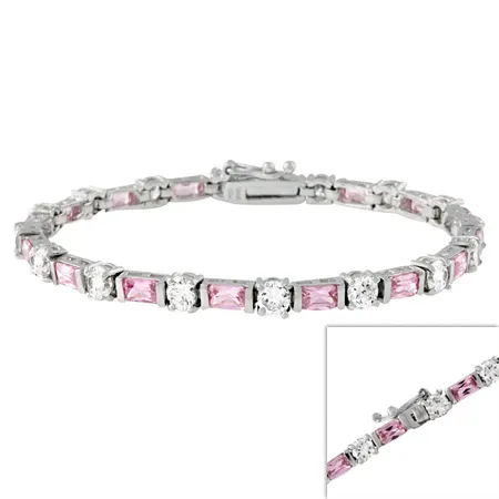 Sterling Silver Pink & Clear CZ Tennis Armband