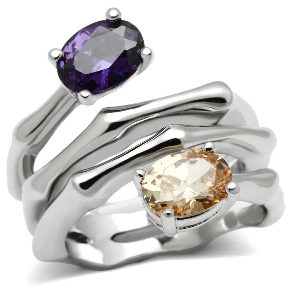 3W224 - Rhodium-Messing - Ring mit AAA-Klasse CZ in mehrfarbigen Farben