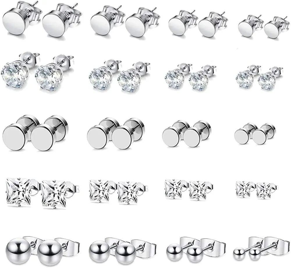 20 Paare Rostless Stud Ohrringe für Männer Frauen Cool CZ Ohrringe Set Ohr 3 - 6mm