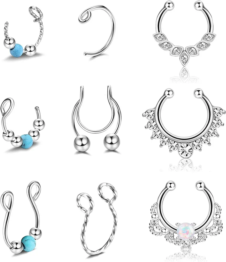 Fake Septum Fake Nose Rings Hoop Edelstahl Faux Nose Septum Ring Non-Piercing Clip auf Nase Hoop Ringe Körper Piercing Schmuck