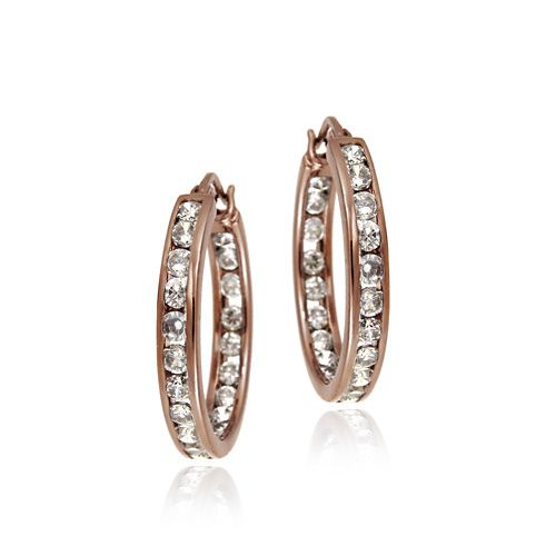 18 Karat Rose Gold über Silber 20mm Kanal Set CZ Hoop Ohrringe