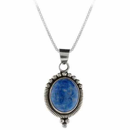 Sterling Silber Echt Denim Lapis Stein Perlen Oval Anhänger