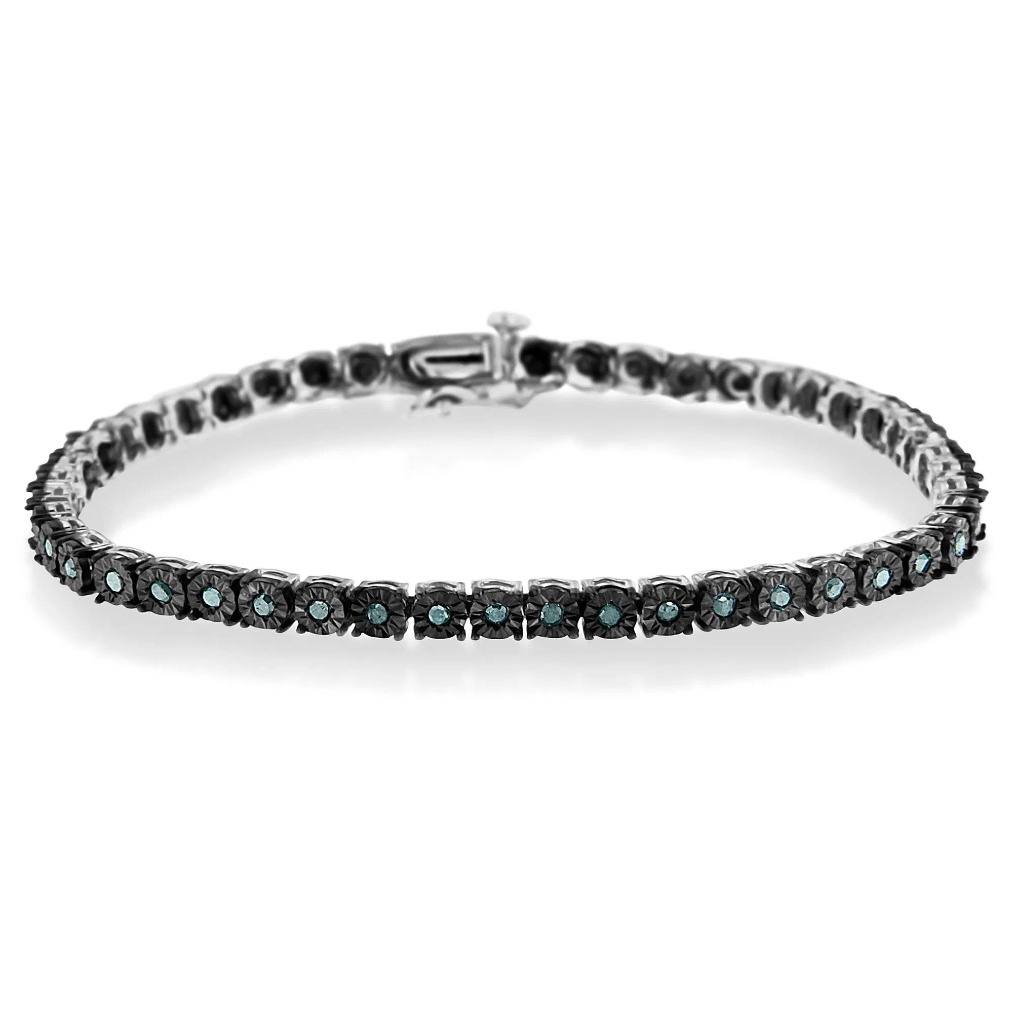 Black Rhodium Plated .925 Sterling Silver 1.0 Cttw Diamant Miracle Tennis Armband (Verstärkte Blaue Farbe, I3 Klarheit) - 7