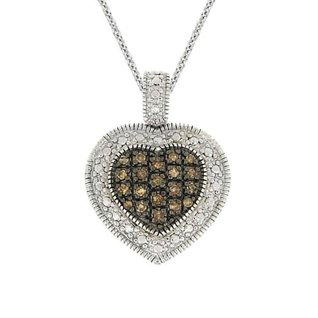 Sterling Silber 1 / 5 ct. TDW Champagner Diamant-Herz - Anhänger