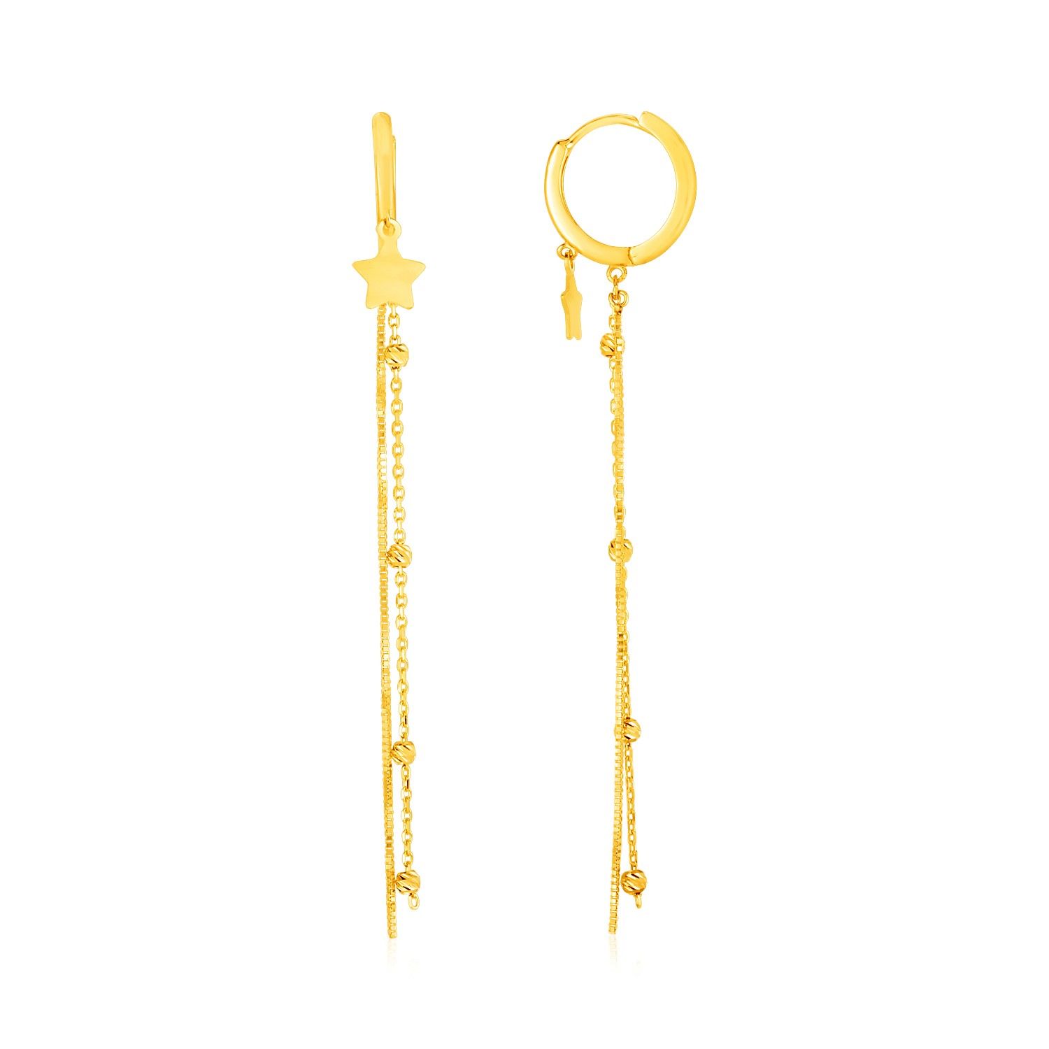 14 Karat Gelbgold Huggie-Stil - Hoop-Ohrringe mit Stern und langen Kettentropfen