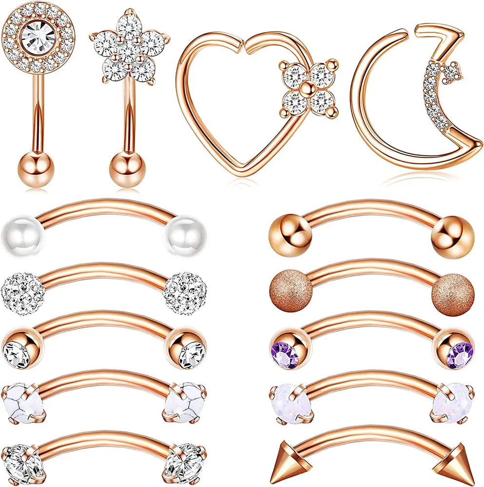 Rook Daith Piercing 16G Chirurgische 8mm Kurven Barbell Augenbrauenringe Helix Tragus Snug Lippe Bauchknopf Piercing Herz Moon Daith Rook Ohrringe für Frauen Männer