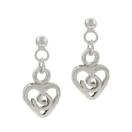 Sterling Silver Small Filigree Bead Swirl Dangle Heart Ohrringe
