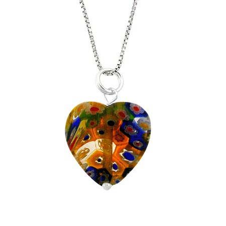 Sterling Silber Murano Glas Multi Color Millefiori Herz Anhänger