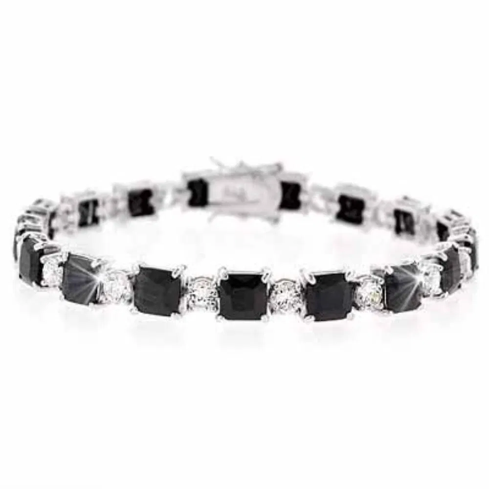 Sterling Silber Onyx & Clear CZ Circle Armband