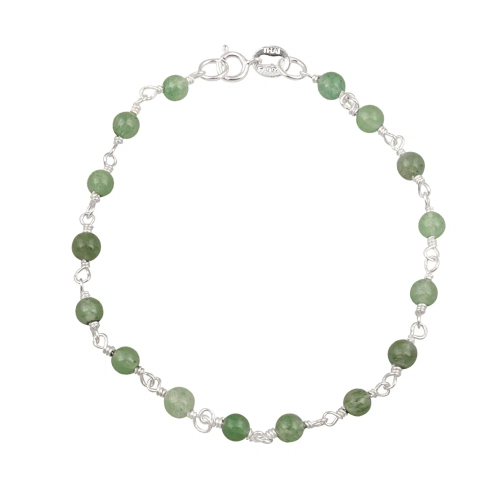 Sterling Silber Echt Jade Stein Perlen Beaded Armband