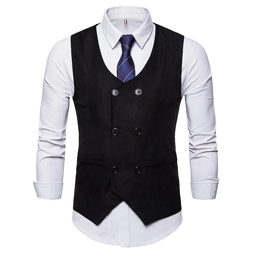 Männer Suede V-Neck Weste Double-Breasted Slim Fit Suit