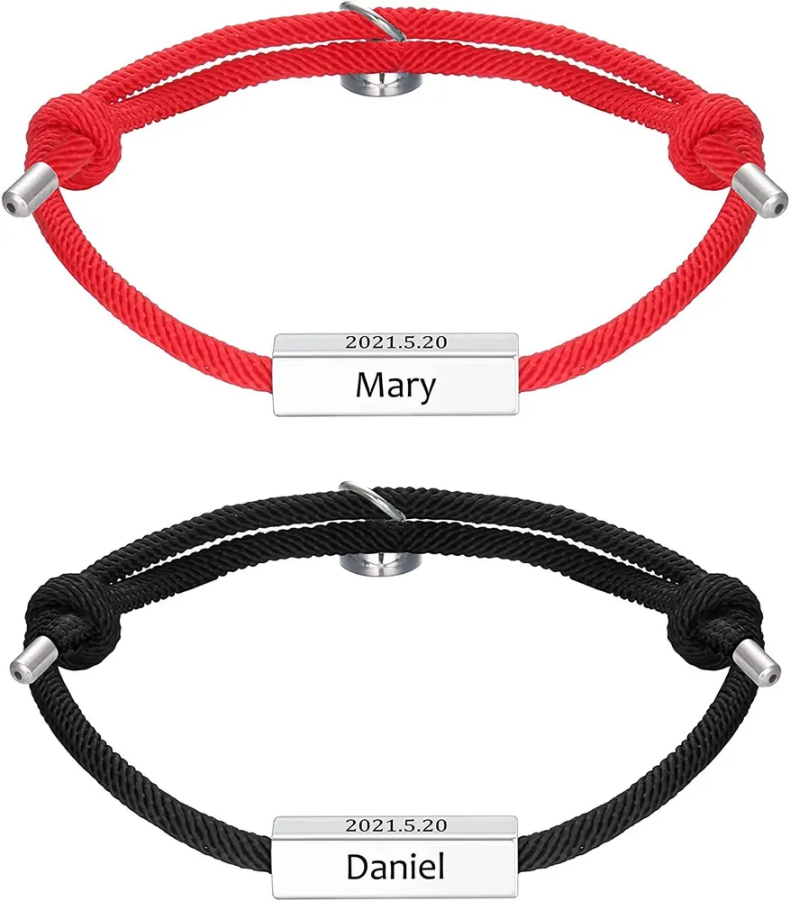 Custom Couple Armbänder Personalisierte Nameplated Datum Gravur ID Matching Couple Armbänder für Freund und Freundin Personalisierte geflochtenen Seil Armbänder für Frauen Männer