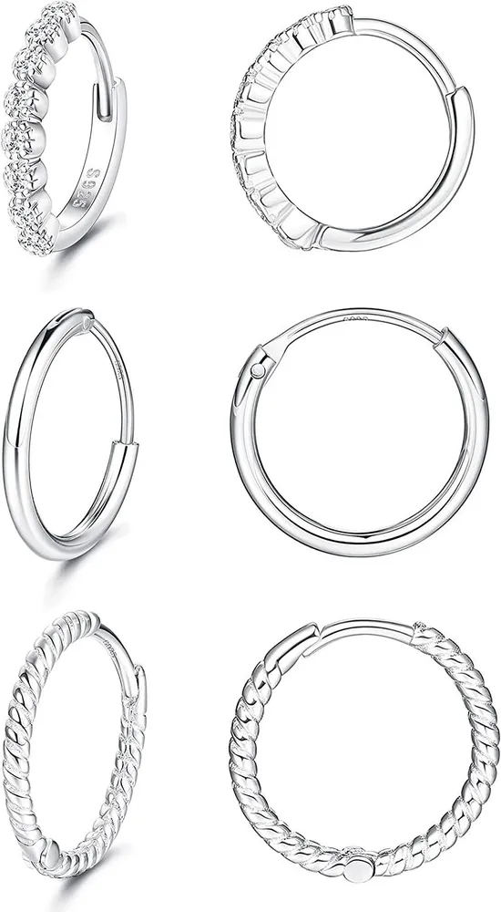 3 Paare kleine Hoop-Ohrringe Kubische Zirkonia Manschetten-Ohrringe winzige Knorpel Huggie Hoop-Ohrringe Piercing-Schmuck für Frauen Mädchen Schlafschleife Ohrringe hypoallergen